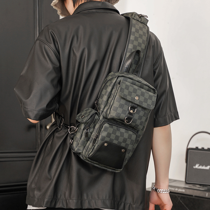 New Light Business Men Chest Back Plaid Single Shoulder Crossbody Bag
