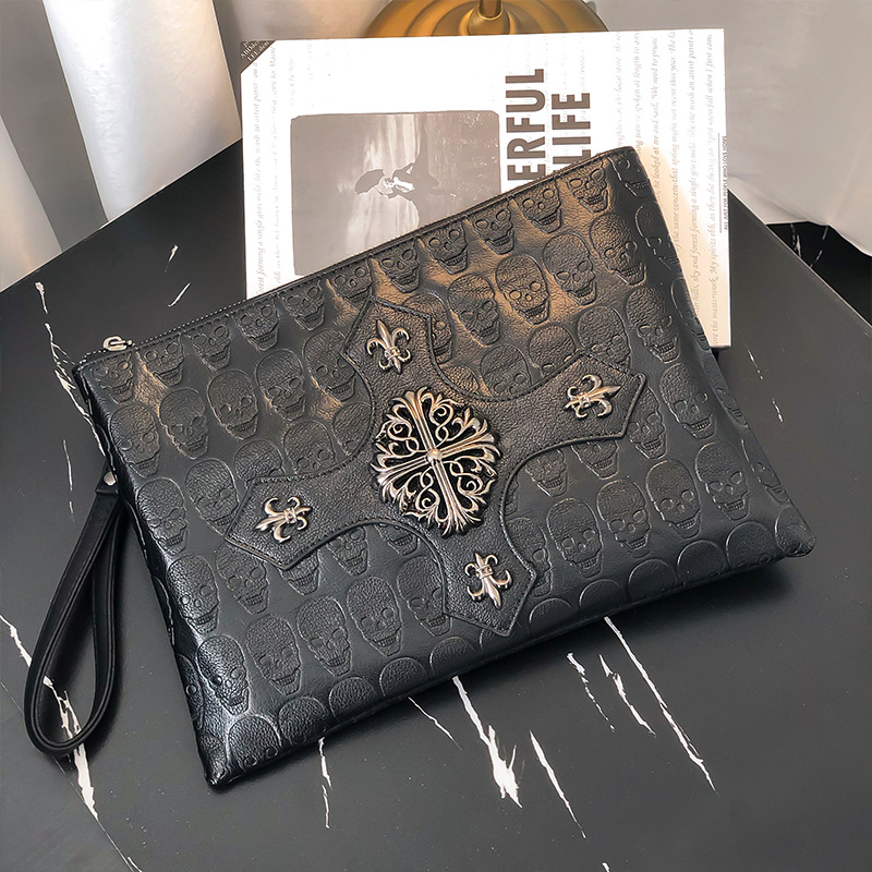 Korean Street Fashion Rivet Leather Wristlet Bag