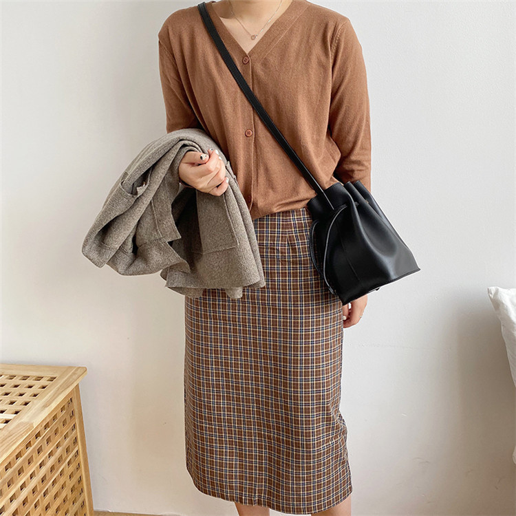 Simple Drawstring Pleated Bucket Bag