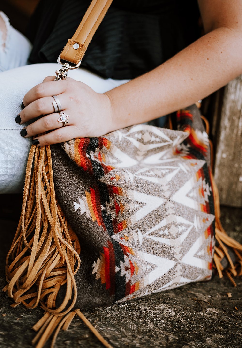 SOUTHWESTERN FRINGE BAG IN PACIFIC CREST + CARAMEL LEATHER