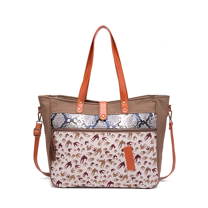 Boho Ethnic Patterned Tote Bag, Geometric Shoulder Bag, Crossbody Bag