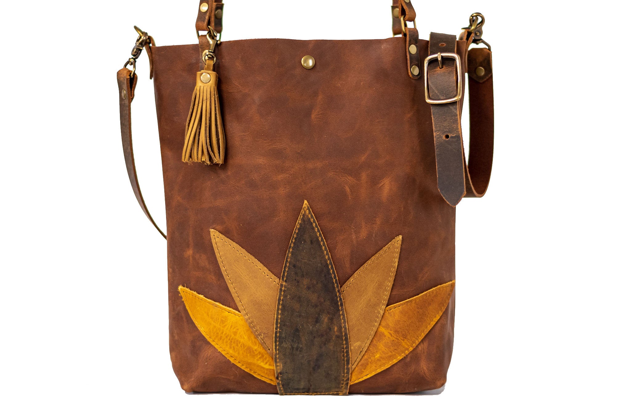 Classic Leather Botanical Tote Bag | Handmade Leather Purse | Large Leather Handbag | The Tall Tote Botanical