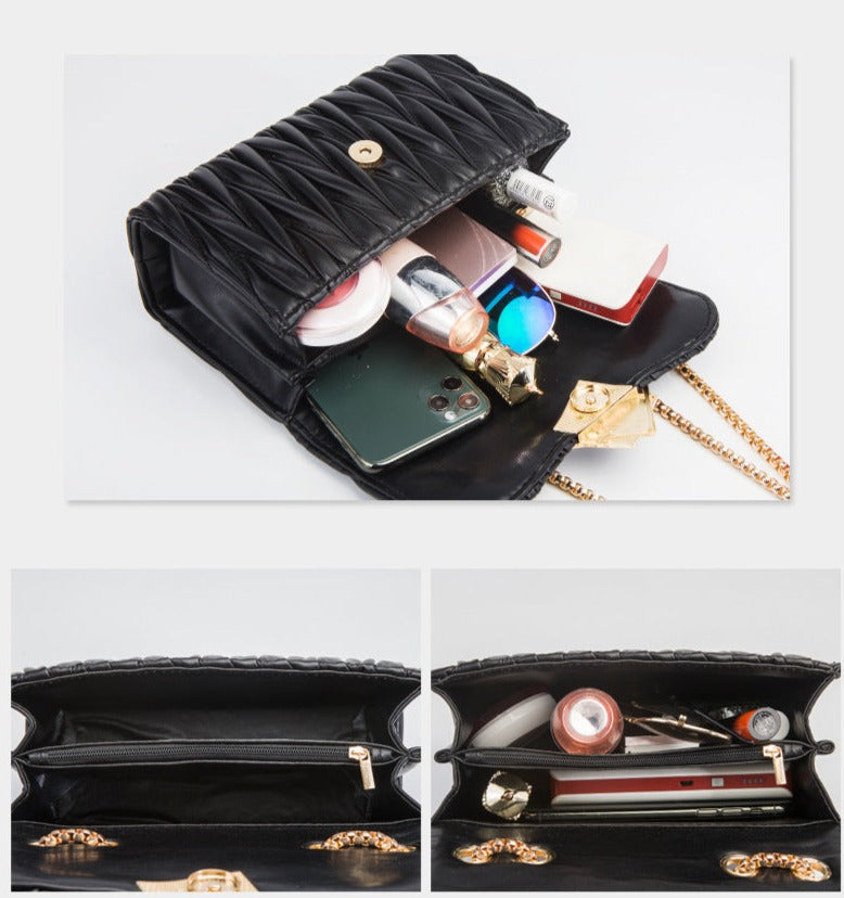 Fashion chain one shoulder wrinkle leather bag rhombic crossbody bag underarm bag female bag