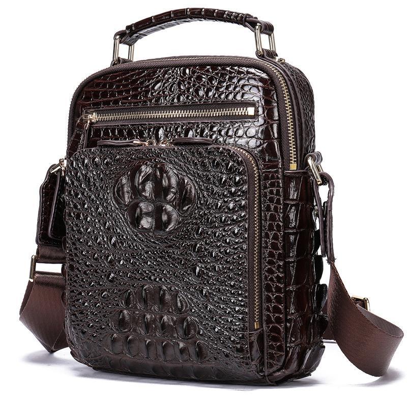 Men's Crocodile Pattern Shoulder Bag Leather Adjustable Shoulder Strap Business Crossbody Bag