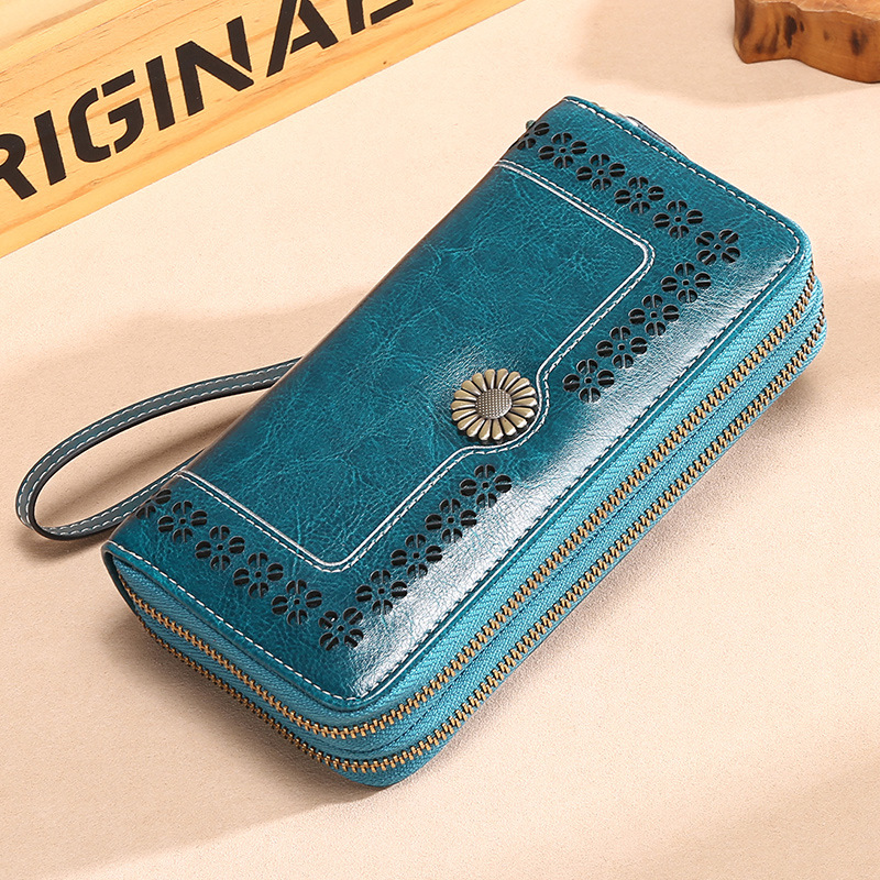 Women's Wallet Leather Long Double Zip