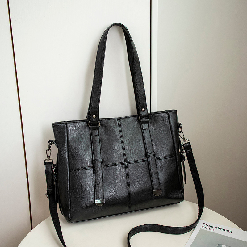 Spliced Large Capacity Soft Leather Tote Bag