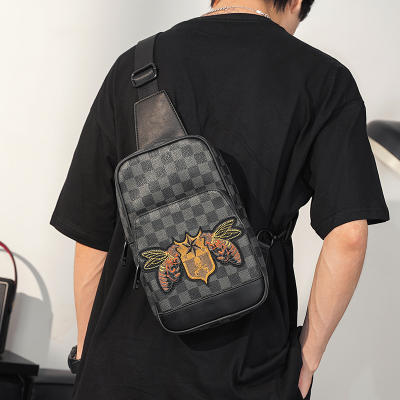 Men's Classic Plaid Single-Shoulder Crossbody Bag