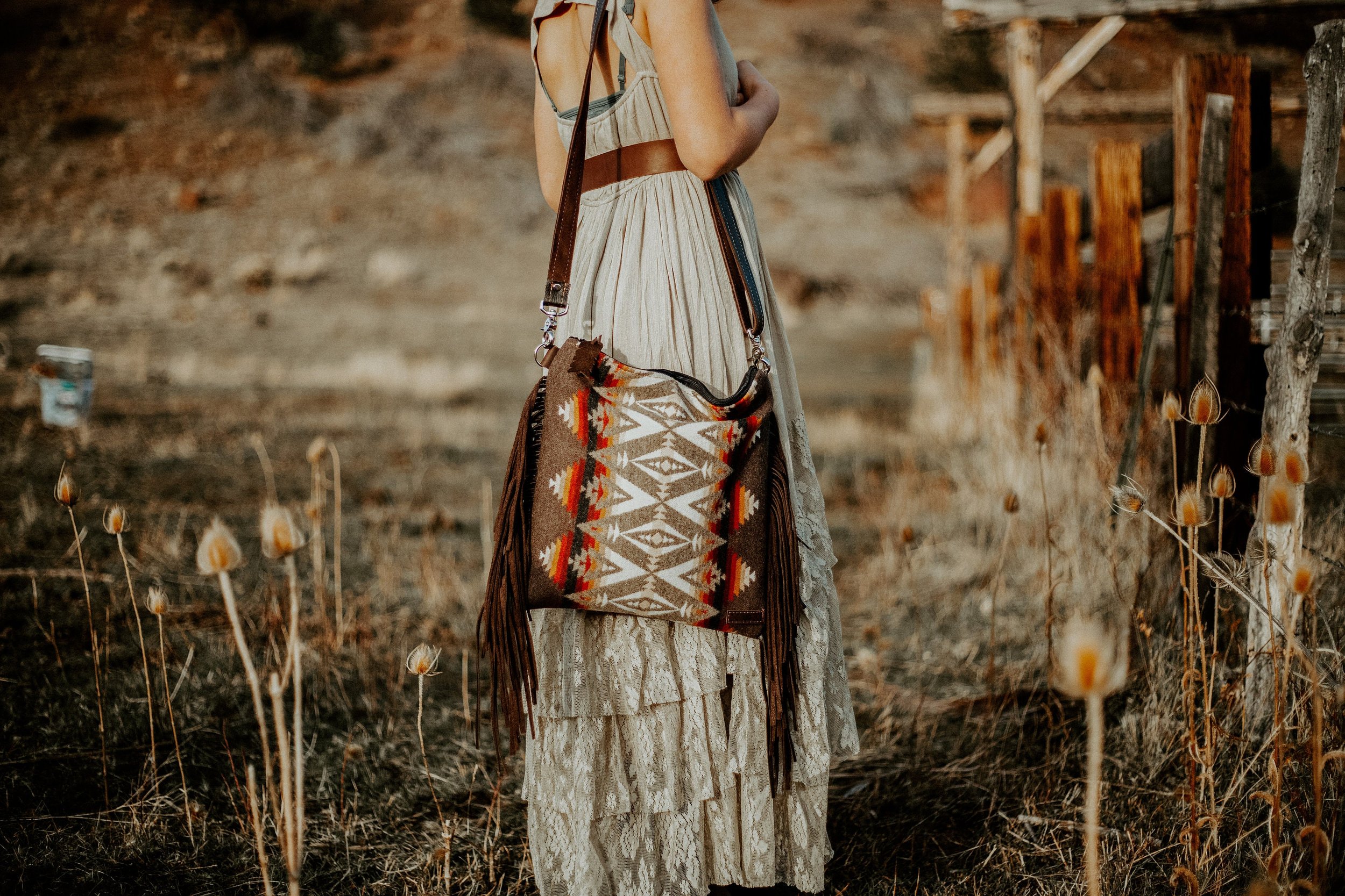 WESTERN FRINGE PURSE IN PACIFIC CREST
