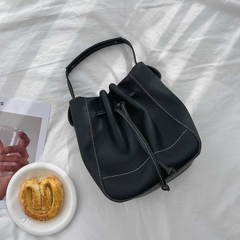 Drawstring Pleated Tote Crossbody Bag