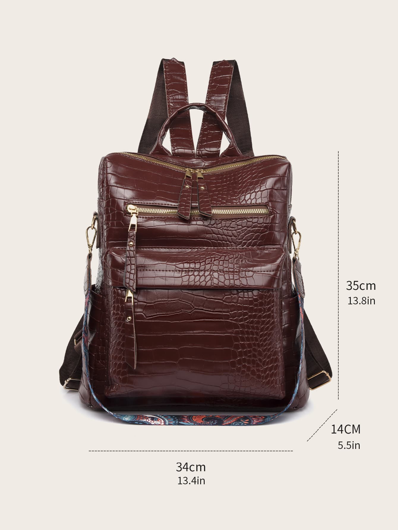 Minimalist style crocodile embossed feature backpack