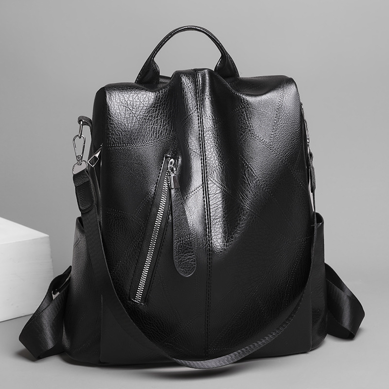 Women's Soft Leather Double Shoulder Retro Splicing Bag