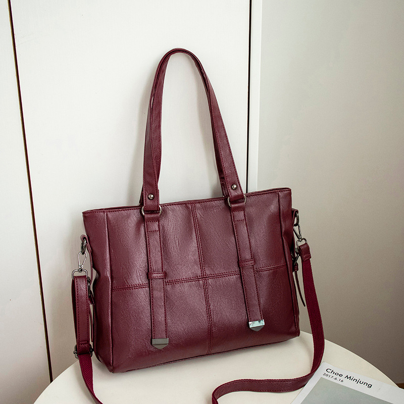 Spliced Large Capacity Soft Leather Tote Bag