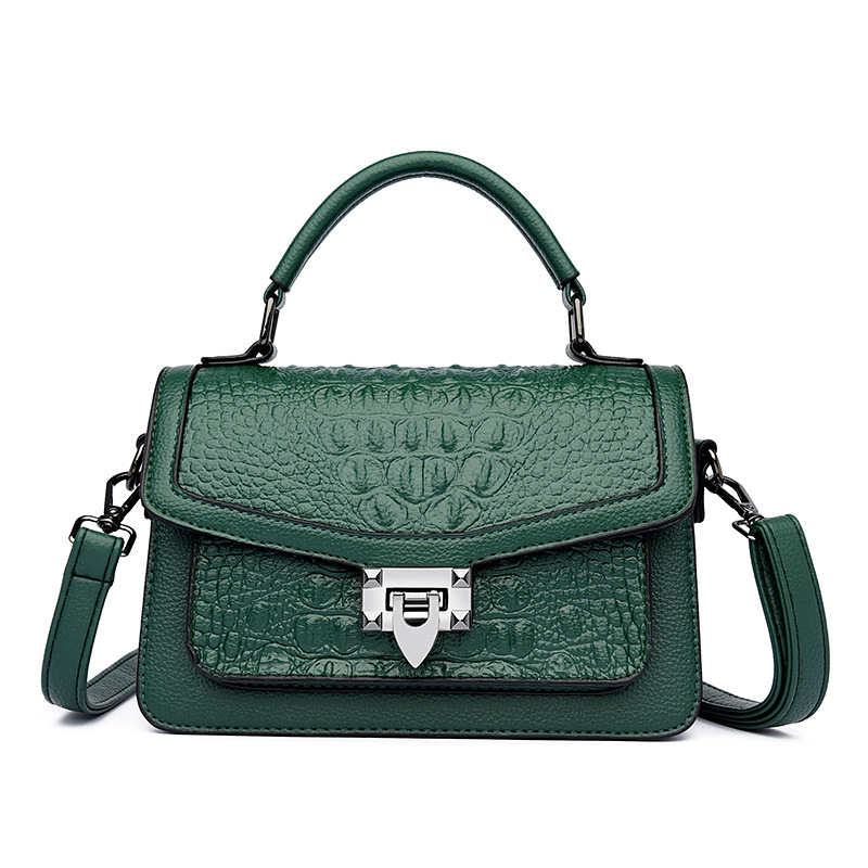 Crocodile Handheld Lock Textured Women's Bag