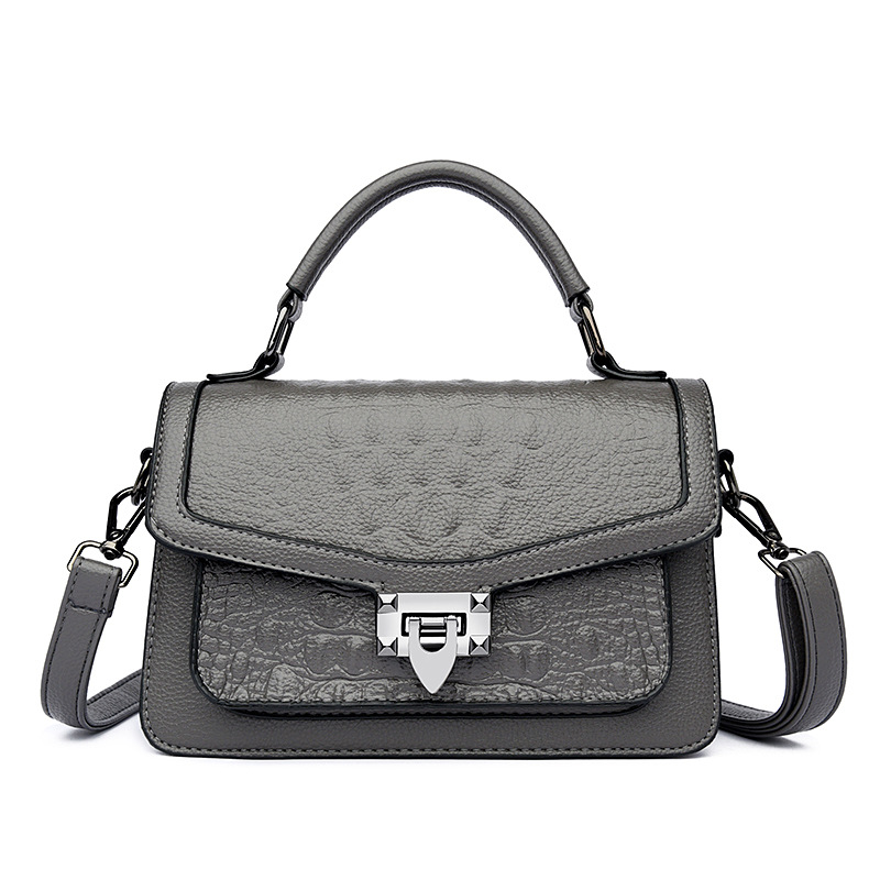 Crocodile Handheld Lock Textured Women's Bag