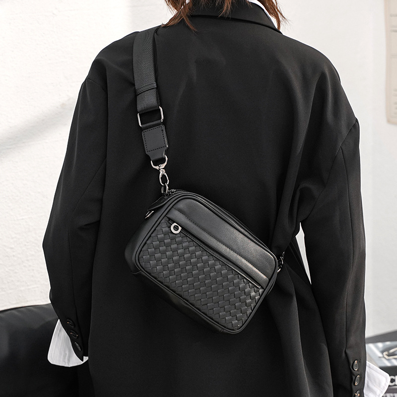 Trendy Simple Hand-woven Small Square Bag For Young Street Men With One Shoulder