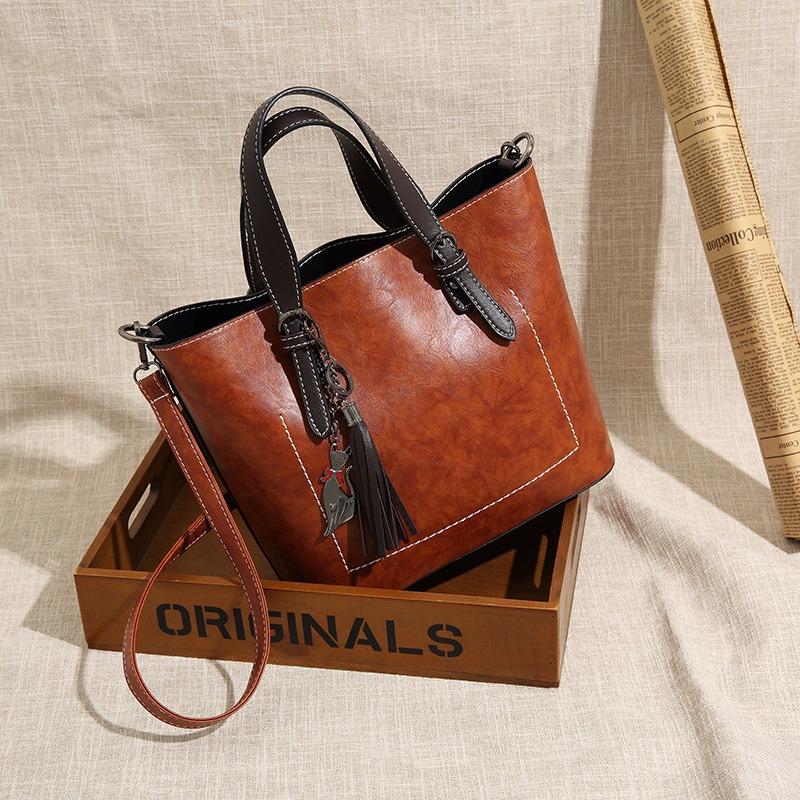 Ladies retro handbag wild large-capacity bucket bag retro single shoulder messenger bag