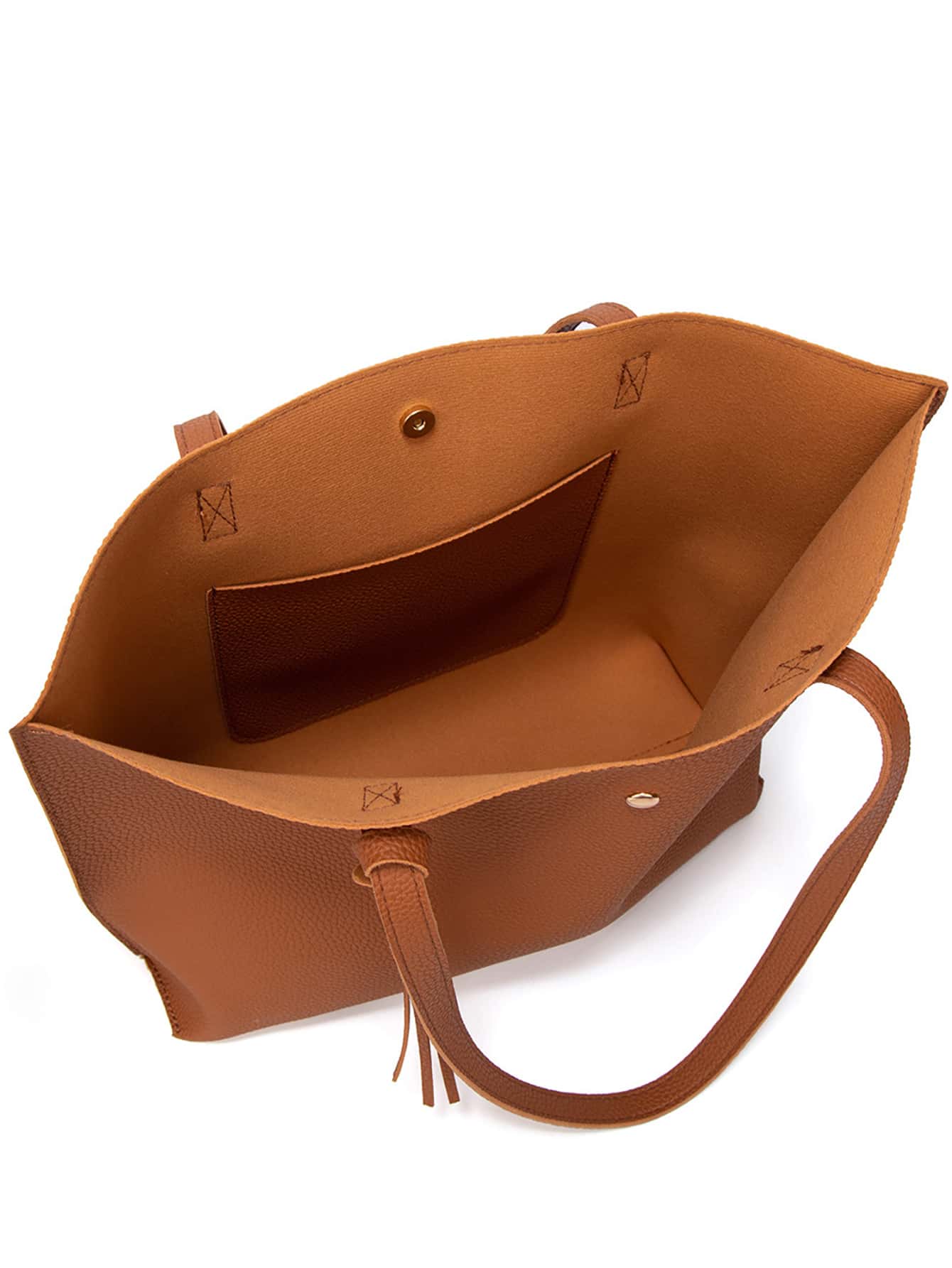 Pebble-embossed fringed shoulder tote bag